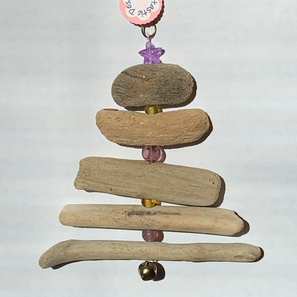 Driftwood and glass beads hanging ornament Christmas-Yard decor handmade unique